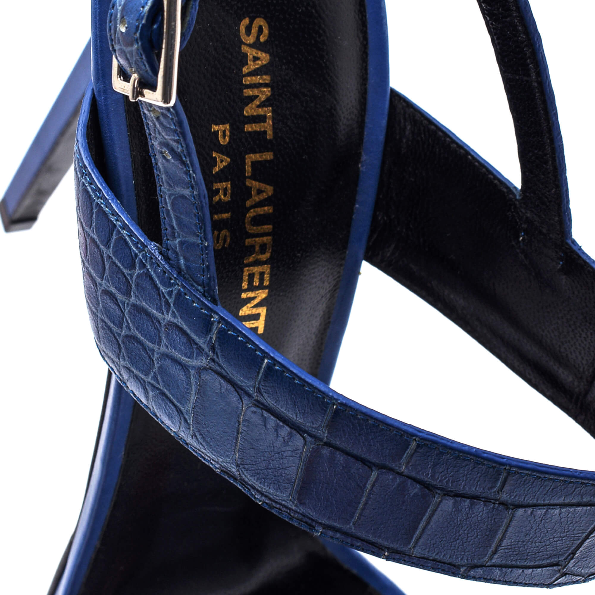 Yves Saint Laurent - Navy Croco Print High Heel Pumps